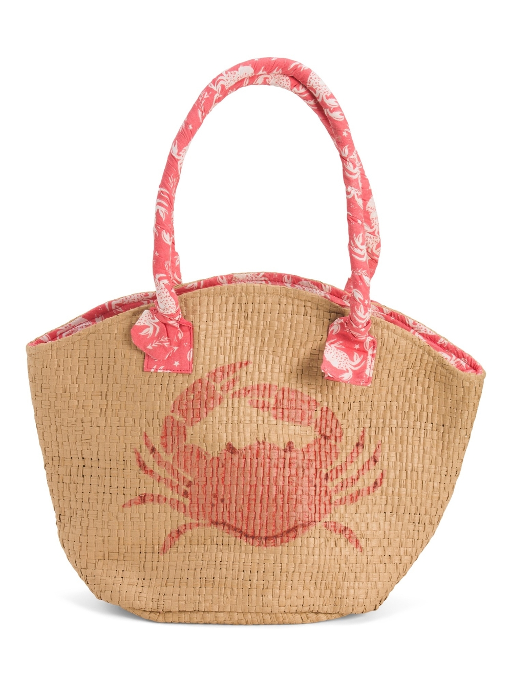 Lulus Coastal Crab Straw Tote Coral pink Beach Bag